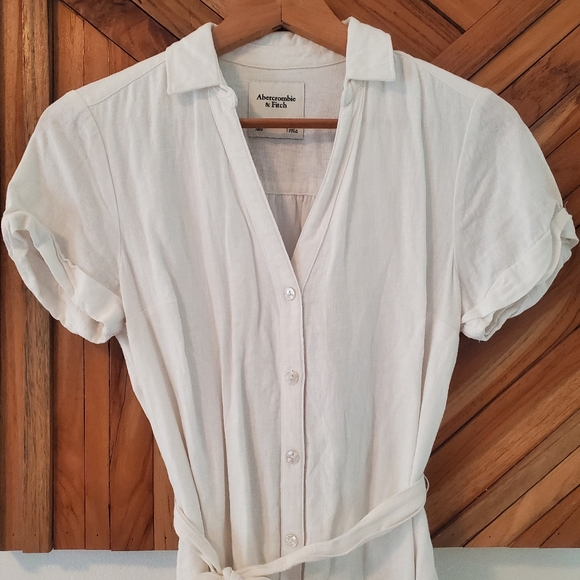 White Linen Button Down Dress - Picture 1 of 4